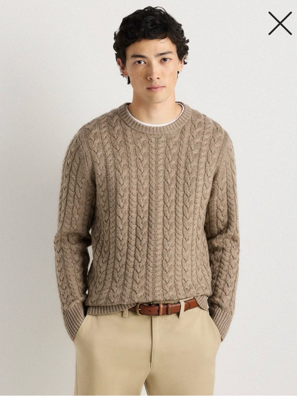 Quince Merino wool super soft Cable Crewneck Sweater in camel sz XL